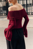 Off Shoulder Long Sleeved Knitted Sweater