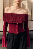 Off Shoulder Long Sleeved Knitted Sweater