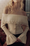 Off Shoulder Long Sleeved Knitted Sweater