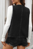 Solid Color Button Up Cardigan Denim Vest