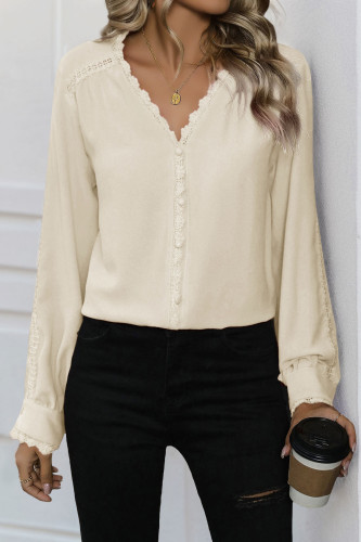 V-Neck Long Sleeved Solid Color Shirt