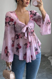 Square Neck Bow Long Sleeved Shirt