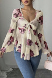 Square Neck Bow Long Sleeved Shirt