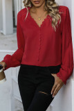 V-Neck Long Sleeved Solid Color Shirt