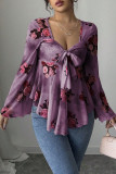 Square Neck Bow Long Sleeved Shirt