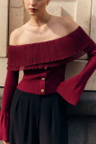 Off Shoulder Long Sleeved Knitted Sweater