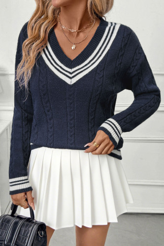 College Style V-neck Long Sleeved Sweater