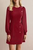 Round Neck Slim Fit Solid Color Long Sleeved Dress