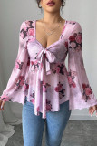 Square Neck Bow Long Sleeved Shirt