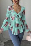 Square Neck Bow Long Sleeved Shirt