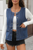 Solid Color Button Up Cardigan Denim Vest
