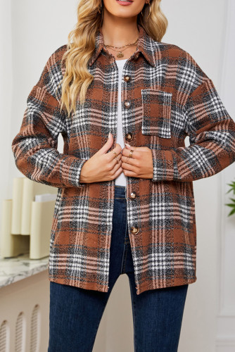Casual PocketLoose Plaid Woolen Coat For Women