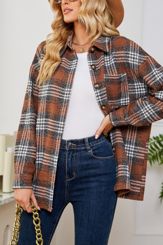 Casual PocketLoose Plaid Woolen Coat For Women