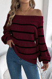 Striped Off Shoulder Lantern Sleeve Sweater