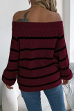 Striped Off Shoulder Lantern Sleeve Sweater