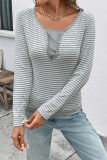 Striped Round Neck Long Sleeved T-Shirt