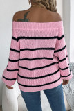 Striped Off Shoulder Lantern Sleeve Sweater