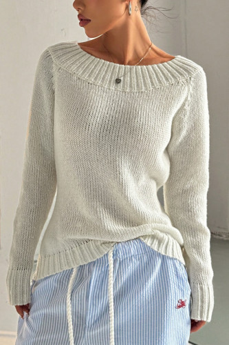 One Shoulder Solid Color Long Sleeved Sweater