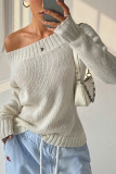 One Shoulder Solid Color Long Sleeved Sweater