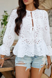 Solid Color Hollow Ruffle Edge Long Sleeved Shirt