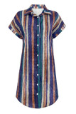 Colorful Striped Short Sleeved Shirt Dress