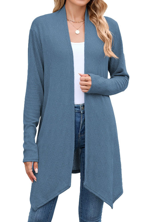 Solid Color Long Sleeved Knitted Irregular Cardigan
