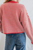 Striped Long-Sleeved Round-neck Button Sweater