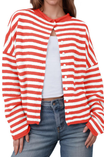 Striped Color Sweater Long Sleeve Casual Cardigan