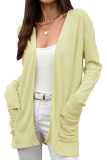 Solid Color Pocket Long Sleeved Knitted Cardigan