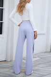 Solid Color Lace Up Elastic Waist Straight Leg Pants