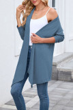 Solid Color Long Sleeved Knitted Irregular Cardigan