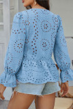 Solid Color Hollow Ruffle Edge Long Sleeved Shirt