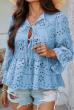 Solid Color Hollow Ruffle Edge Long Sleeved Shirt