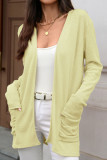 Solid Color Pocket Long Sleeved Knitted Cardigan