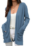 Solid Color Pocket Long Sleeved Knitted Cardigan