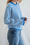 Striped Long-Sleeved Round-neck Button Sweater