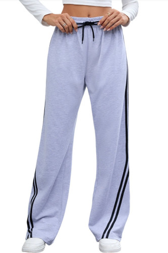 Solid Color Lace Up Elastic Waist Straight Leg Pants