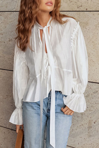Solid Color Loose Flared Long Sleeved Shirt
