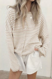 Striped Long-Sleeved Round-neck Button Sweater