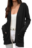 Solid Color Pocket Long Sleeved Knitted Cardigan
