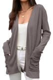 Solid Color Pocket Long Sleeved Knitted Cardigan