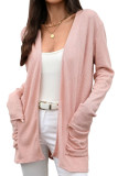 Solid Color Pocket Long Sleeved Knitted Cardigan