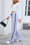 Solid Color Lace Up Elastic Waist Straight Leg Pants