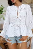 Solid Color Hollow Ruffle Edge Long Sleeved Shirt