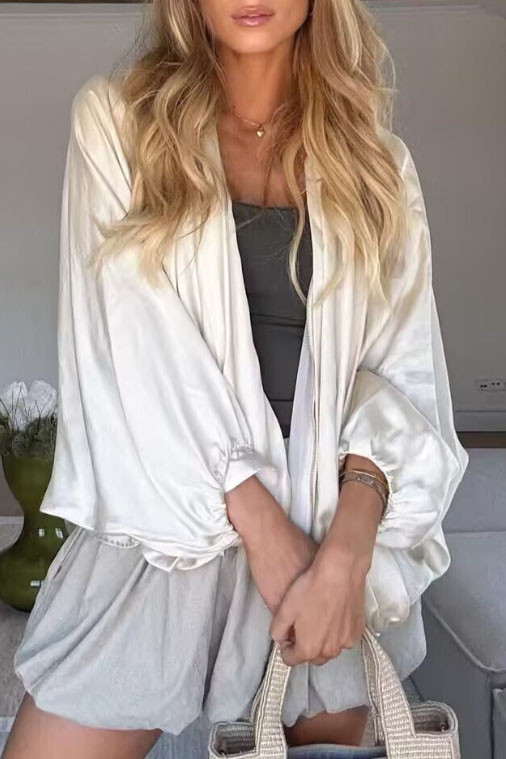 Lapel Long Sleeved Solid Color Jacket