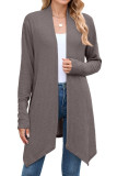 Solid Color Long Sleeved Knitted Irregular Cardigan