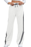 Solid Color Lace Up Elastic Waist Straight Leg Pants