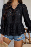 Solid Color Hollow Ruffle Edge Long Sleeved Shirt