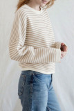 Striped Long-Sleeved Round-neck Button Sweater