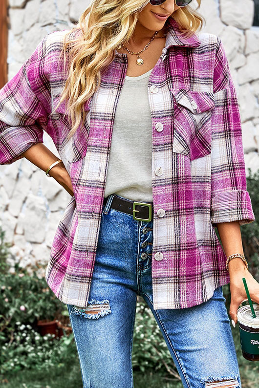 Checkered Printed Long Sleeved Button Cardigan Shirt